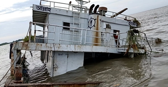 Ship capsizes in Meghna
